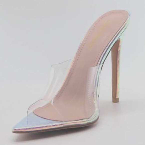 Iridescent Mermaid Clear Pointed Stiletto Mules - Picture 3 of 5
